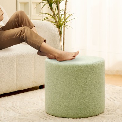 KTMBDW Round Teddy Fleece Ottoman with Soft Padded Seat, Multi-Functional Footrest, Upholstered Foot Stool for Living Room, Bedroom
