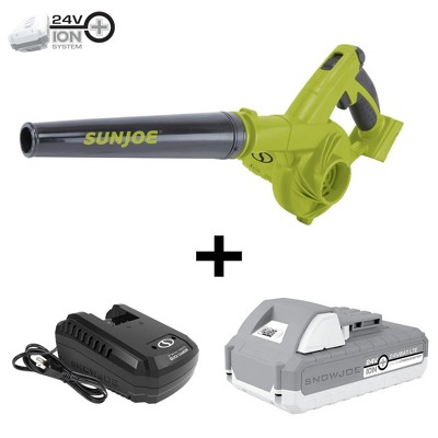 Sun Joe 24 Volt IONMAX Leaf Blower and Vacuum, Battery & Charger, 24V-WSB-LTE, Green/Black – Electric Powered Portable Lawn Tools