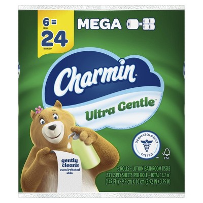 Charmin Ultra Gentle Toilet Paper, 6 Mega Rolls, 231 Sheets Per Roll