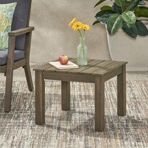 Vynxaria Minimalist Acacia Wood Outdoor Side Table Square Closed-Slat Top, 19.75"Wx19.75"Dx15"H, Weather-Resistant - 1 of 4