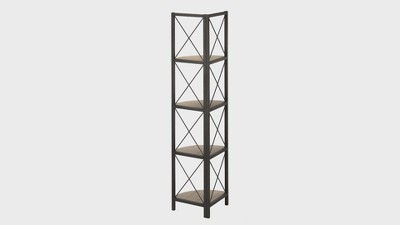 Dark Taupe and Black 4-Tier Corner Etagere Bookcase