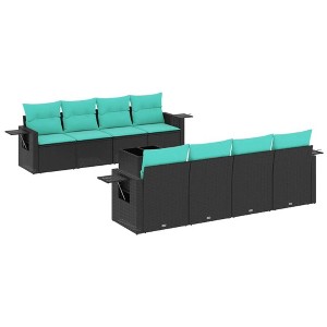 vidaXL 9 Piece Garden Sofa Set with Cushions Black and Blue Poly Rattan - 1 of 4
