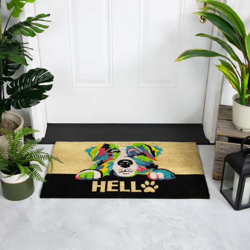 Northlight Ivory and Black "Hello" Multicolor Dog Outdoor Coir Doormat 18" x 30", 2 of 7