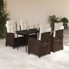 vidaXL 5 Piece Patio Dining Set with Cushions Brown Poly Rattan - 55.1" Table Length Without Footrest 4 Items - 2 of 4