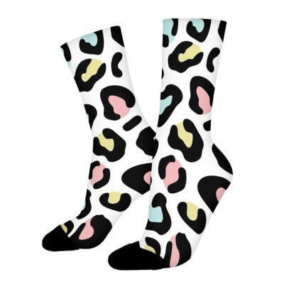Pink Black Leopard Women Printed Crew Socks Funny Funky Socks Soft Polyester Novelty Gifts for Artists Men