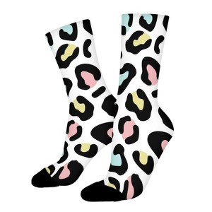 Pink Black Leopard Women Printed Crew Socks Funny Funky Socks Soft Polyester Novelty Gifts for Artists Men - 1 of 1