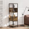 Heynemo Industrial Bookshelf, Standing Display Shelf with 2 Dog Bowls, Metal and Wood Bookshelf, Dog Feeder Station with Shelves - 3 of 4