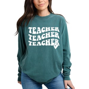 Simply Sage Market Teacher Stacked Wavy Heart Garment Dyed Long Sleeve - 1 of 4