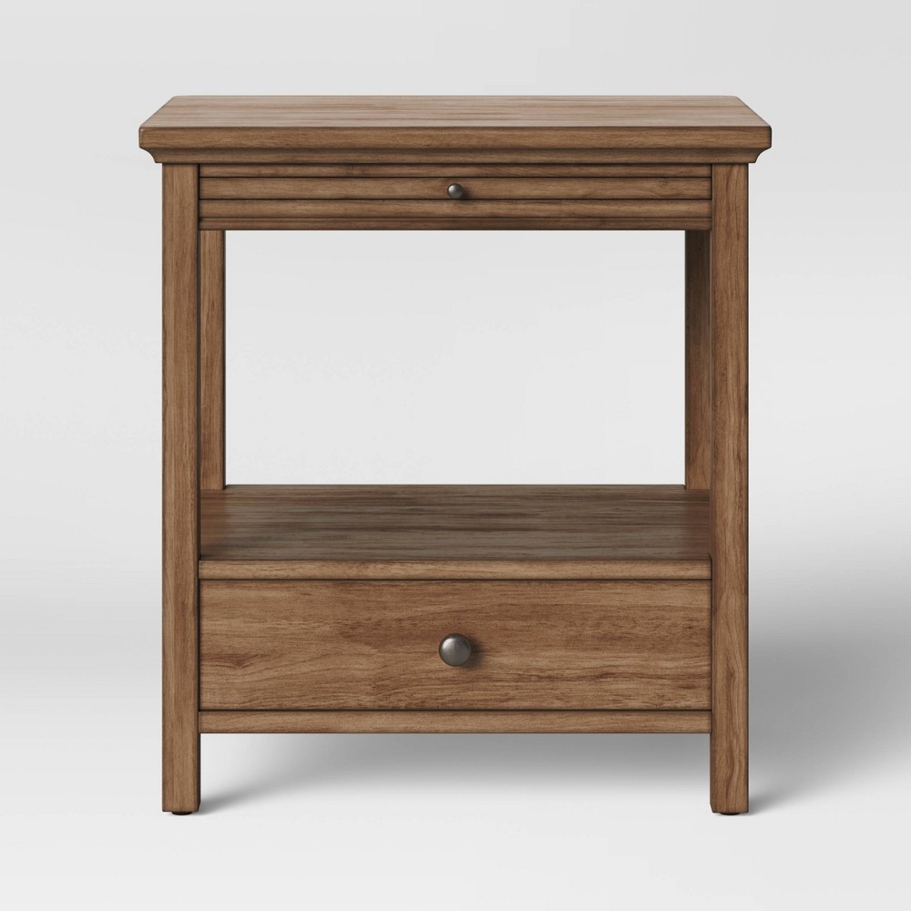 Shelburne Nightstand with Drawer/Shelf Brown - Threshold™: Farmhouse Style Bedside Table, Wood Veneer, Pull-Out Tray