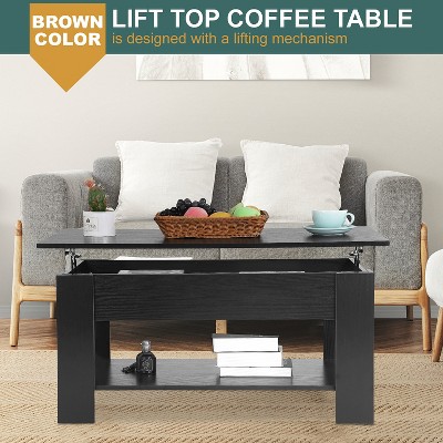 Black Rectangular Wood Lift-Top Coffee Table with Storage
