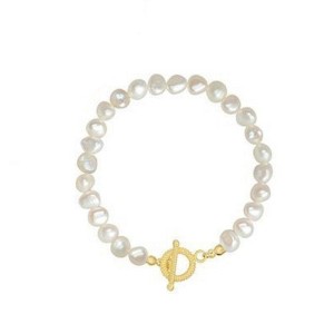Hollywood Sensation Sophisticated Baroque Freshwater Pearl Bracelet 8 Inches Gold - 1 of 4