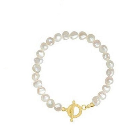 Hollywood Sensation Sophisticated Baroque Freshwater Pearl Bracelet 8 Inches Gold - image 1 of 4