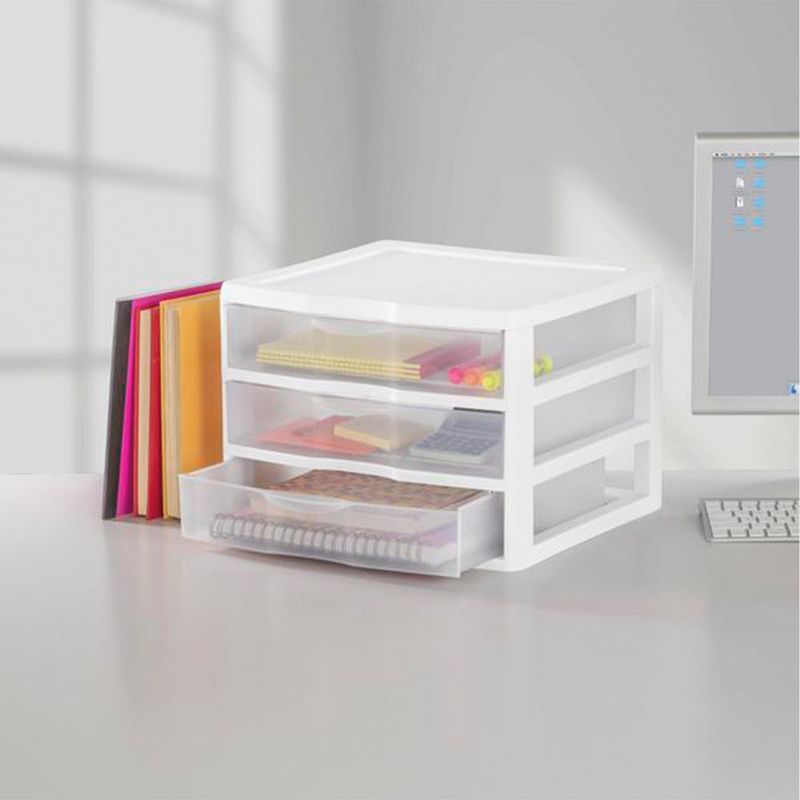 Sterilite Clear Plastic Stackable Small 3 Drawer Storage System for Home Office, Dorm Room, or Bathrooms, 6 of 8