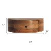 HomeRoots 22" Brown Solid Wood Round One Drawer Floating Nightstand - 3 of 4