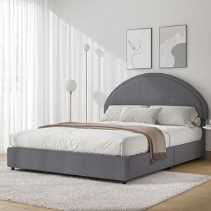 Double Bed Frame with Padded Bed Ring and Lambswool Headboard Platform, Cloud-Like Bed Frame with Soft Rounded Corners, Easy to Assemble - 1 of 4