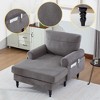 Upholstered Chaise Lounge Recliner Sleeper Sofa Bed Lazy Single Sofa Leisure Reading Couch with Side Pockets, Chenille - ModernLuxe - 3 of 4