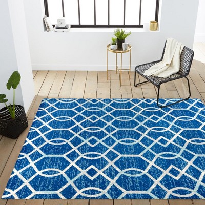 Blue and Gray 8' x 10' Synthetic Trellis Area Rug