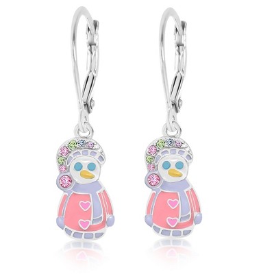 Chanteur Hypoallergenic Kids Jewelry Accessories Snowman Pink CZ White Gold Palladium Plating Earrings leverback is made from 925 Sterling silver