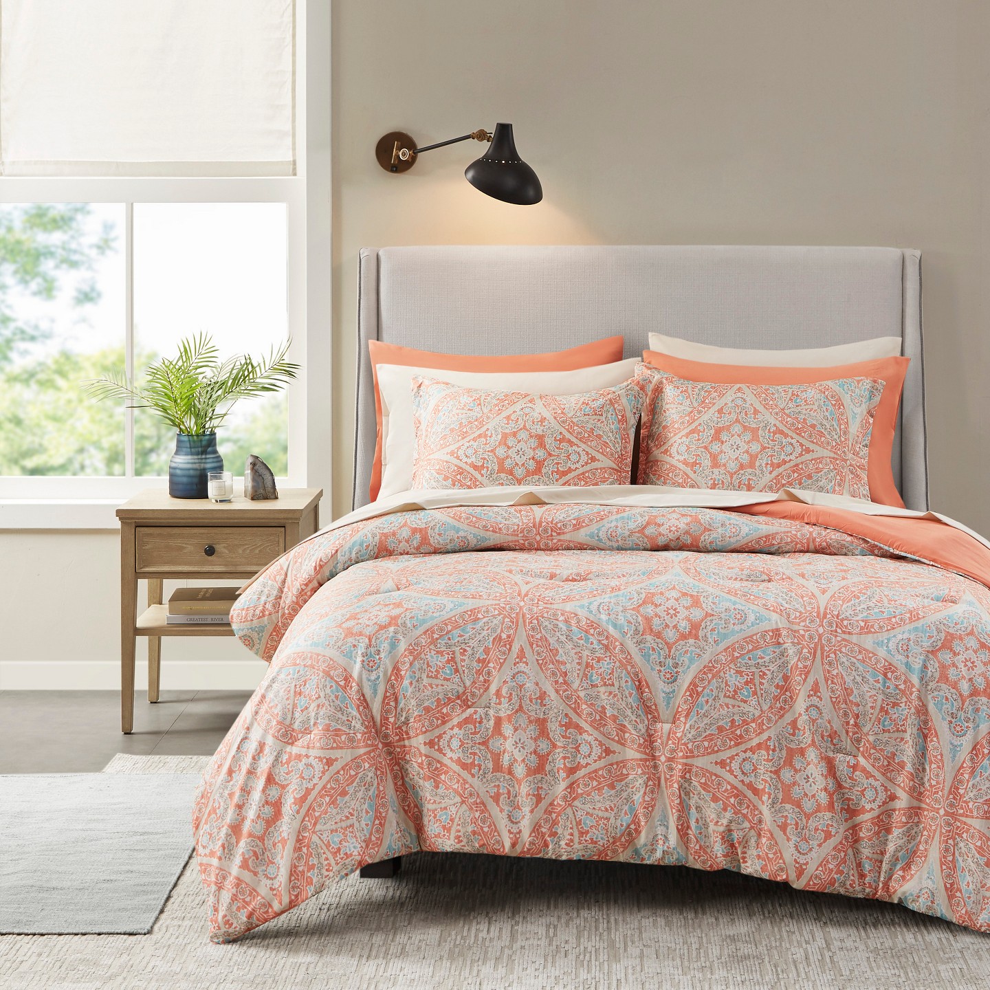 Постельное бельё Regency Heights 9Pcs Premium Touch Biab Comforter Set, Metallic Print Trending Design Bedding Set with Matching Shams and Sheets, Coral, цвет: Коралловый — фото 1