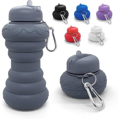 MaseiKar Collapsible Water Bottle Reusable Silicone Water Bottles for Travel Sports Gym Camping Hiking Essentials Doughnut Style 20oz BPA Free