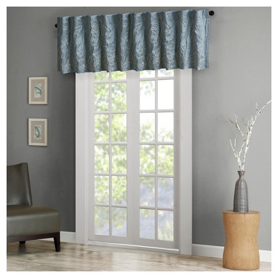 Blue Faux Silk Embroidered Sill Length Valance