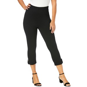 Jessica London Women's Plus Size Stretch Cotton Cuff-Button Capri Legging - 1 of 4