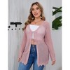 Clearlove Women's Plus Size Tie Front Knit Cardigan Hollow Out Long Sleeve Shrug Sweater - 4 of 4