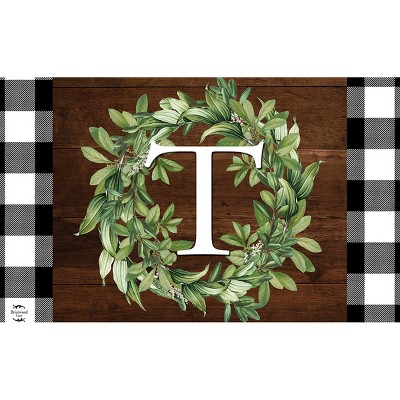 Briarwood Lane Everyday Doormat 30x18 Indoor Outdoor Wreath Monogram Letter T Doormat