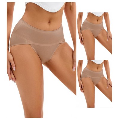 INSPIRE CHIC 3 Packs Women's Hi-Cut Underwear High Waist Panties Full-Coverage Briefs Available in Plus Size 3 Brown Small