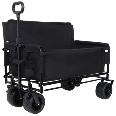 NAYSAYE Wagons 3-in-1 Convertible Folding Utility Cart with Bench Seat for Outdoor Adventures, Black, 37"*24.02"*40.94"