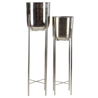 Elegant Silver Metal Dome Planters with X-Base Stand, Set of 2