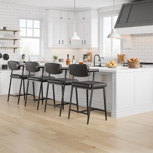 Counter Height Bar Stools Set of 2/4, Upholstered Kitchen Counter Stools with Footrest & Metal Legs, Faux Leather Thicken Seat Bar Stools - 1 of 4