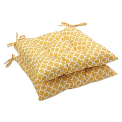 Outdoor 2 Pc Tufted Chair Cushion Set - Yellow/white Geometric - Pillow ...