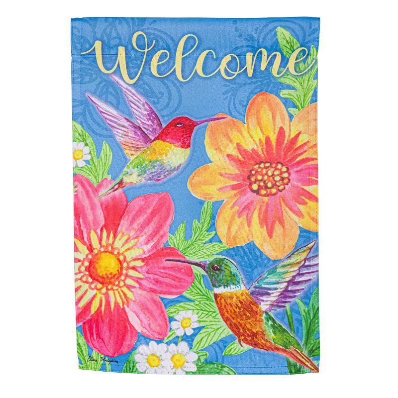 Colorful Hummingbird and Flowers Suede Garden Flag, 1 of 3