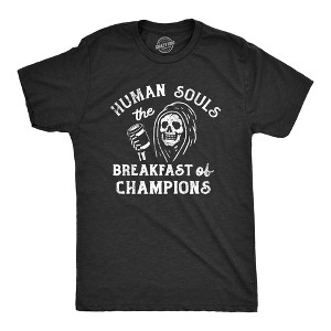 Mens Human Souls The Breakfast Of Champions T Shirt Funny Halloween Grim Reaper Joke Tee For Guys - Crazy Dog Men's T Shirt - 1 of 4