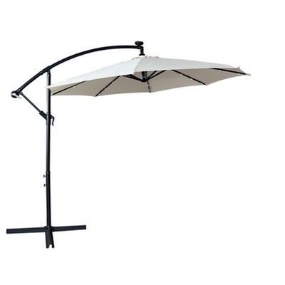 Cream 10 Ft Cantilever Patio Umbrella with Solar LED Lights