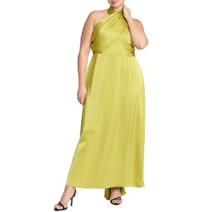 ELOQUII Women's Plus Size Halter Neck Satin Maxi Dress - 1 of 3