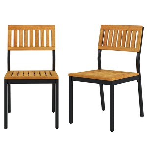 Costway Dining Chair Set of 2 Modern Patio Chairs/Acacia Wood Backrest, Slanted Seat - 1 of 4