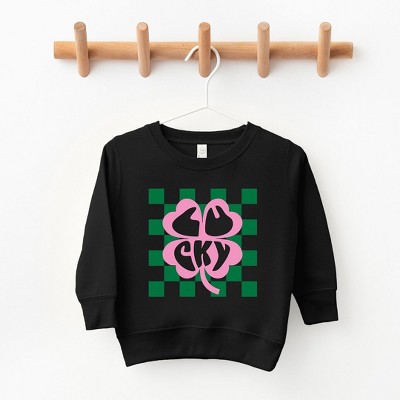 The Juniper Shop Lucky Clover Checkered Toddler Graphic Sweatshirt