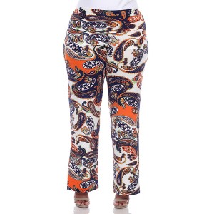 Women's Plus Size Printed Palazzo Pants - White Mark - 1 of 4