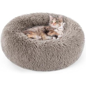 rabbitgoo Cat Beds for Indoor, 20 inches Machine Washablelush Donut Cuddler Cushion Self Warming for Small Dogs Kittens, Khaki, Medium - 1 of 1