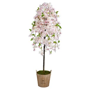 Nearly Natural 70-in Cherry Blossom Artificial Tree in Farmhouse Planter - 1 of 4