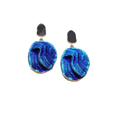 SOHI Women's Blue  Textured Oval Drop Earrings