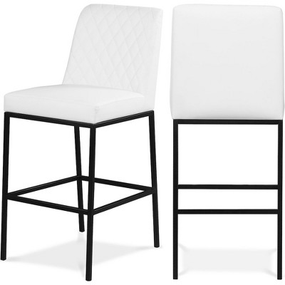 Meridian Furniture,Bryce White Vegan Leather Stool, Set of 2