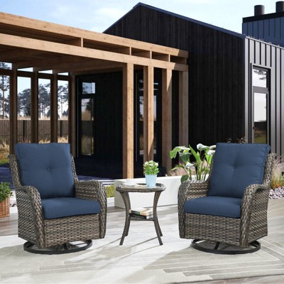 Belord Gray Wicker Swivel Rocking Chairs, Oversized Rocker Patio Chairs Rattan Glider Chairs with 4" Thick Seat Cushion