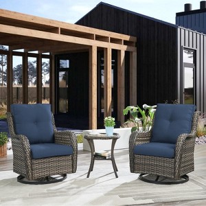 POCASSY Gray Wicker Swivel Rocking Chairs, Oversized Rocker Patio Chairs Rattan Glider Chairs with 4" Thick Seat Cushion - 1 of 4