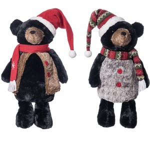 Transpac Plush Lodge Holiday Bear Sitter Set of 2 - Festive Christmas Decorative Objects for Cozy Home Decor - 1 of 1