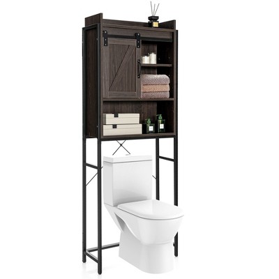 Tangkula Over The Toilet Freestanding Storage Rack Bathroom w/ Slipping Barn Door