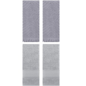 REGALWOVEN 4 Pcs Bathroom Decorative Cotton Soft Absorbent Sold Striped Hand Towel - 1 of 4