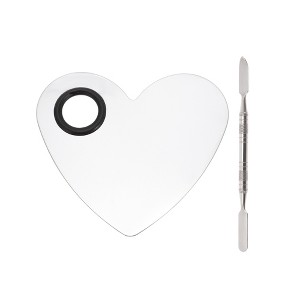 Unique Bargains Small Heart Finger Hole Foundation Spatula Makeup Mixing Palettes  Silver Tone 1 Set - 1 of 4